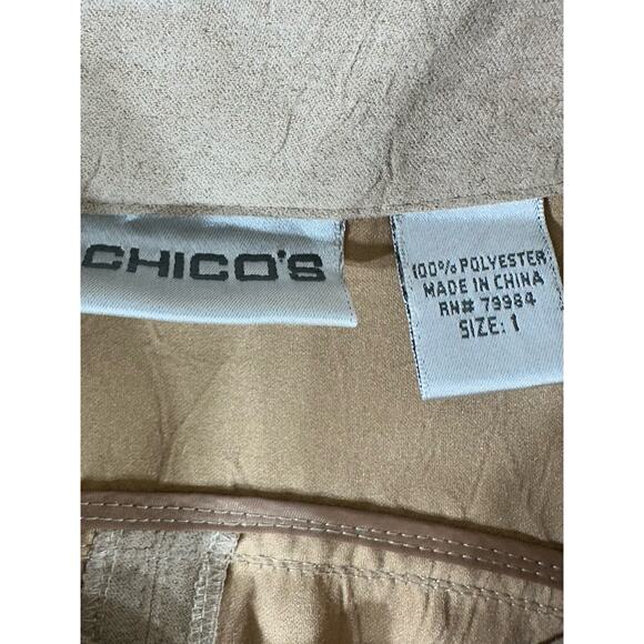 Chicos Faux Suede Jacket Size 1 Medium Tan Soft Button Placket Faux Pockets READ - Picture 3 of 11